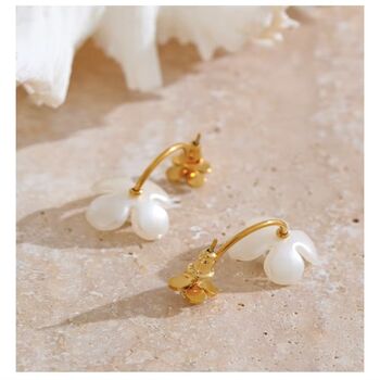 Monaco D’or Gold Pearl Daisy Flower Drop Hoop Earrings, 2 of 3