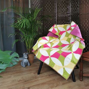 Large Quilted Blanket,Vibrant Pinks,Yellow And Green, 3 of 5