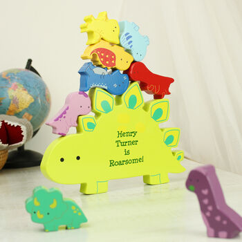 Personalised Toddler Wooden Stacking Toy Dinosaur, 6 of 8