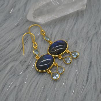Labradorite Blue Topaz Silver Earrings, 7 of 8