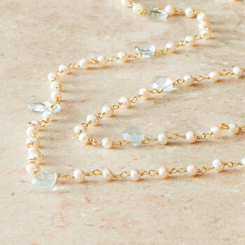 Pearl And Aquamarine Beaded Long Necklace, 2 of 7