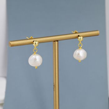 Genuine Baroque Pearl Dangle Stud Earrings, 8 of 12