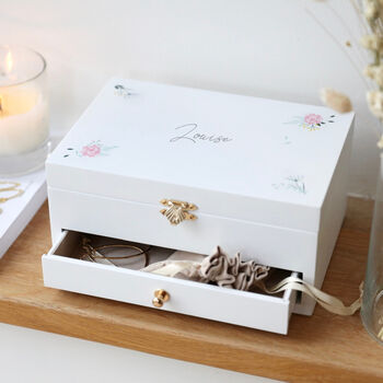 Personalised Flowers White Embroidered Jewellery Box, 3 of 7