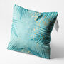 Tropical Turquoise Cushion Cover With Green Leaves, thumbnail 3 of 7