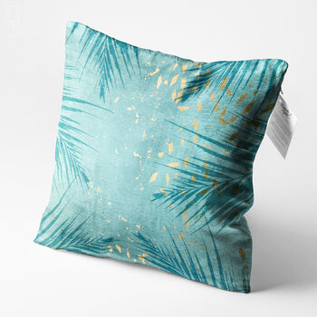 Tropical Turquoise Cushion Cover With Green Leaves, 3 of 7