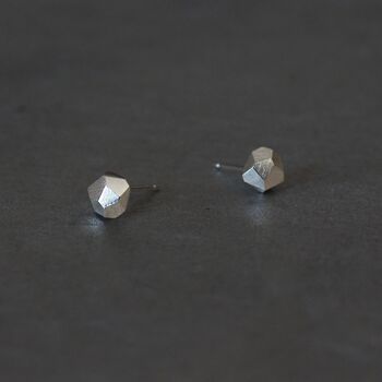 Geometric Silver Faceted Stud Earrings, Three Sizes, 3 of 8