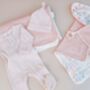 Personalised New Baby Gift Set, Handmade Newborn Blanket And Comforter With Wooden Teether, thumbnail 2 of 6
