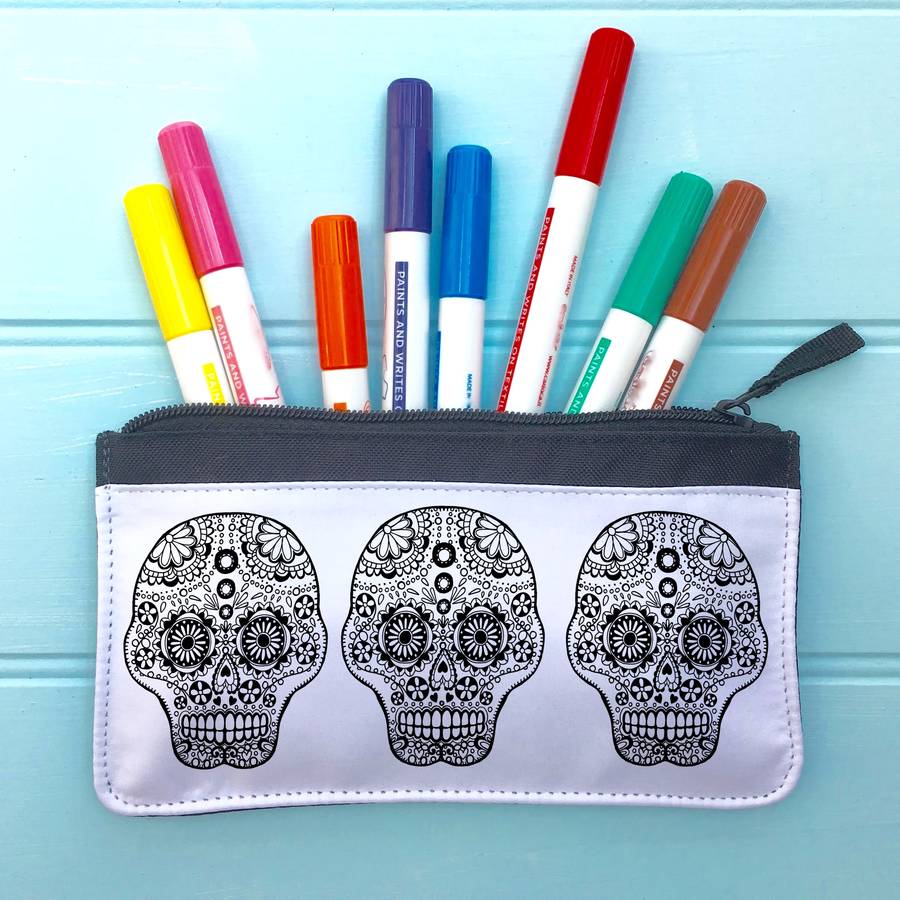 Skull Pencil Case To Colour In, 1 of 5