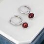 Sterling Silver Dangling Red Garnet Hoop Earrings, thumbnail 6 of 11