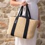 Personalised Grace Straw Wicker Black Ribbon Drawstring Beach Bag, thumbnail 1 of 3