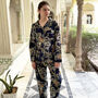 Giraffe And Leopard Print 100% Cotton Ladies Pyjamas In Dark Blue, thumbnail 3 of 8