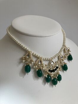 Alia 18 K Gold Plated Emerald Pearl Jewellery Set, 4 of 6