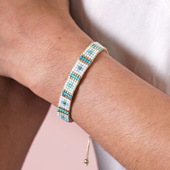 Blue Beaded Woven Cord Bracelet In Gold, 2 of 4