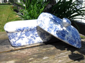 Lidded Butterdish In Blue Peony Design, 4 of 9