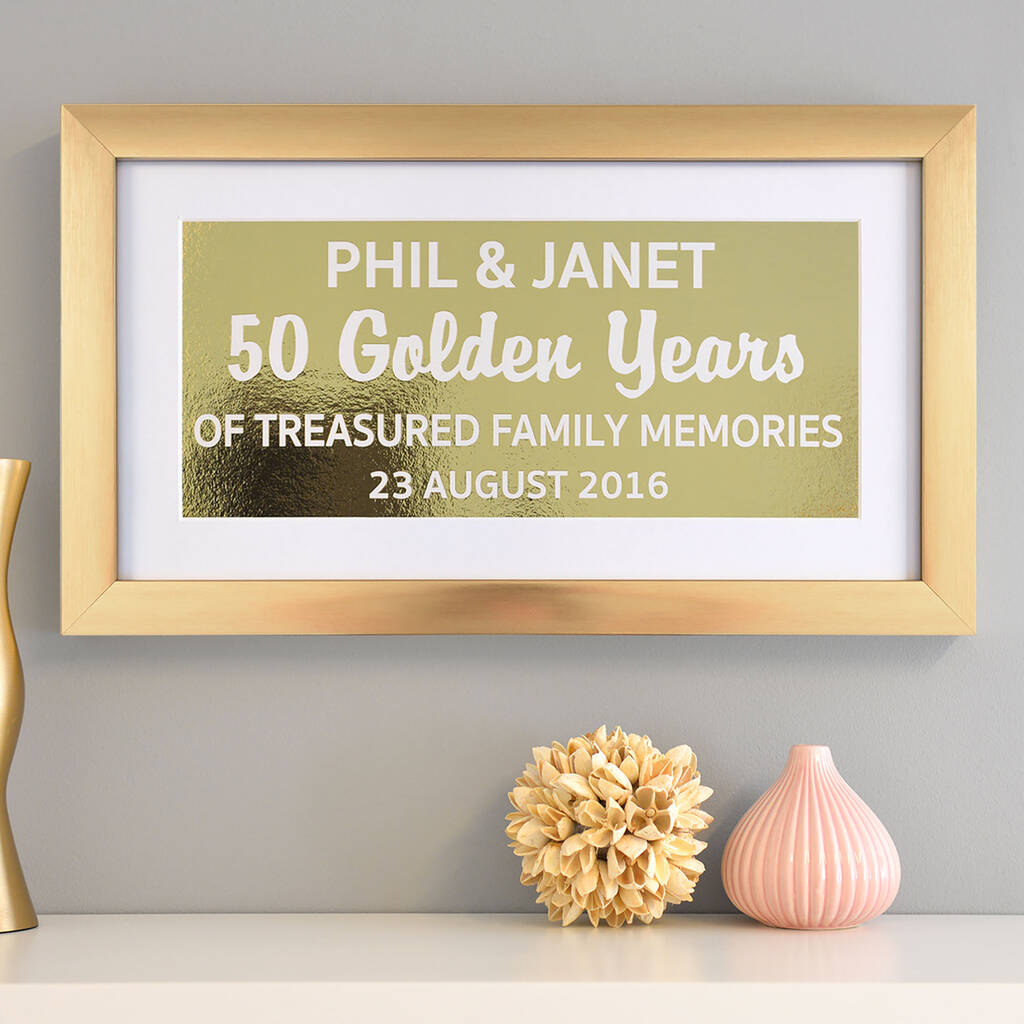 Personalised Golden Anniversary Metallic Framed Print, 1 of 2