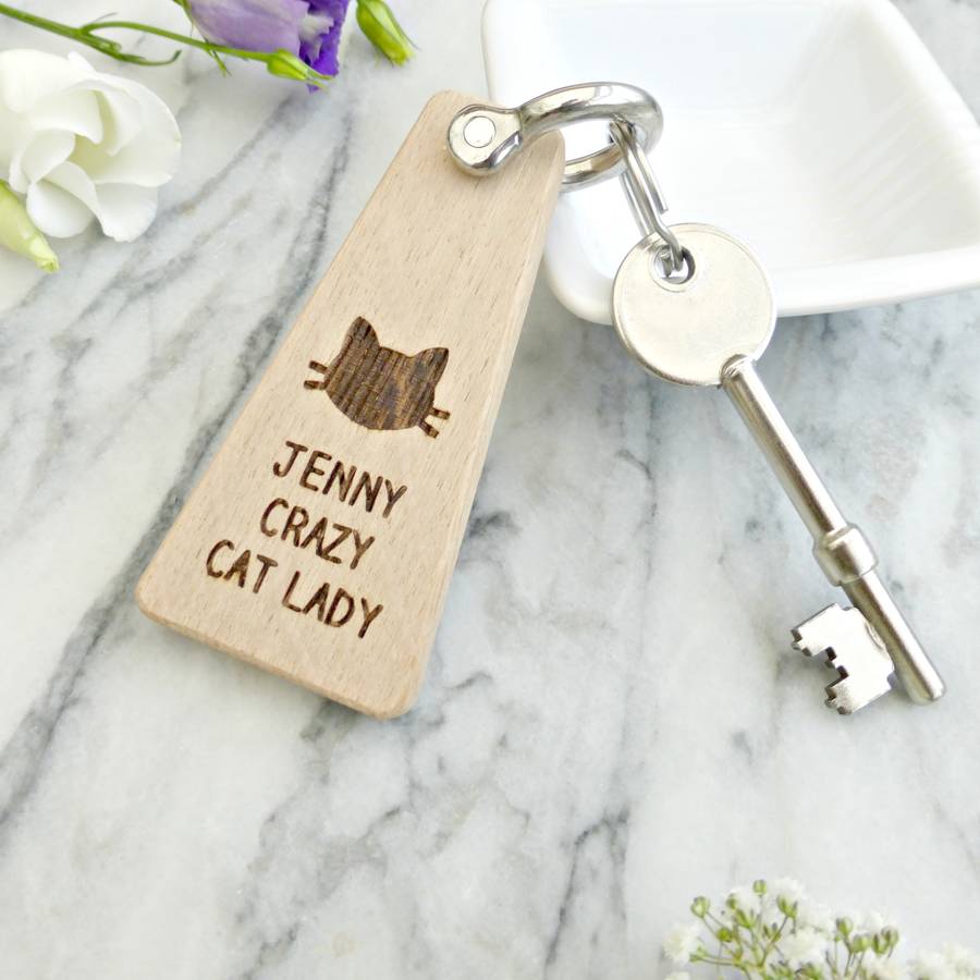 Cat Lady Personalised Wooden Keyring By EdgeInspired ...