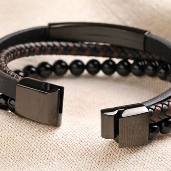 Personalised Onyx Bead Leather Triple Layered Bracelet, 7 of 8