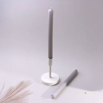 G Decor Velluto Cenere Set Of Two Extra Tall Dinner And Taper Candles With Ribbed Velvet Matte Finish In Ash Grey, 3 of 3