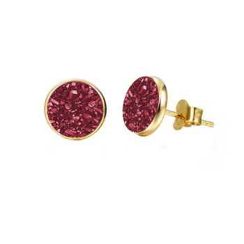 Round 18k Gold Plated Red Druzy Stud Earrings, 3 of 4