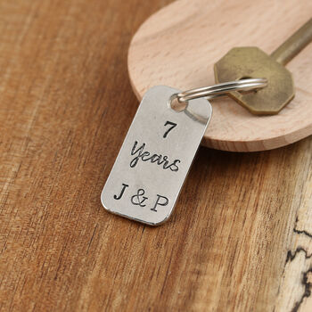 7th Anniversary Couples Gift Milestone Year Keyring, 3 of 8