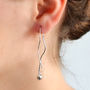 Sterling Silver Wave And Ball Threader Earrings, thumbnail 2 of 5
