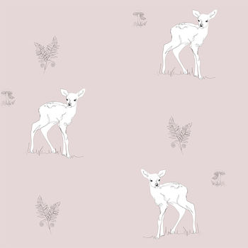 Woodland Fawn Wallpaper, Pink Or Grey, 3 of 5