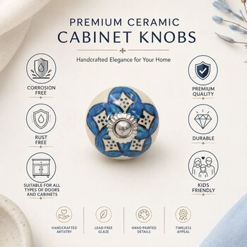 Blue Floral Round Shaped Ceramic Cabinet Knob, 5 of 8