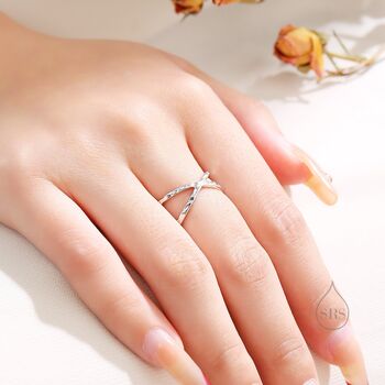 Sterling Silver Hammered Cross Ring, 2 of 11