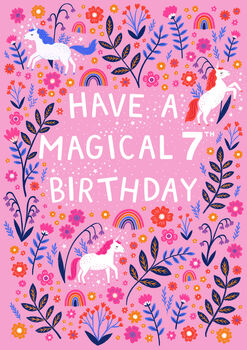 Unicorn Birthday Card, Girls 7th Birthday Card, 2 of 3
