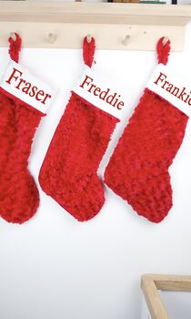 Personalised Christmas Stocking In Plush Red Or Grey, 5 of 11