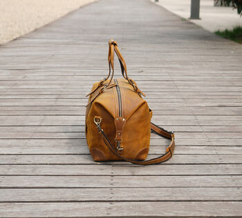 Genuine Leather Weekend Bag With Leather Straps Detail, 4 of 11