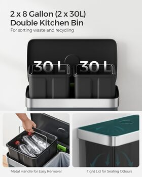 Double Kitchen Bin Recycling Pedal Bin, 5 of 7