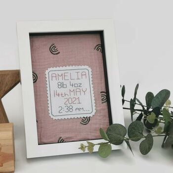 Framed Gift With Birth Details Embroidered Baby Gift, 5 of 12