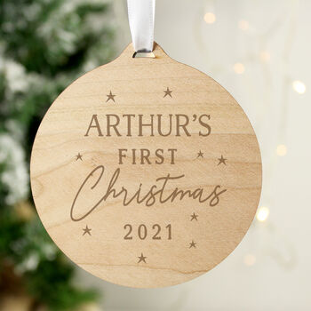 Personalised Baby's First Christmas Wooden Tree Decoration, 2 of 5