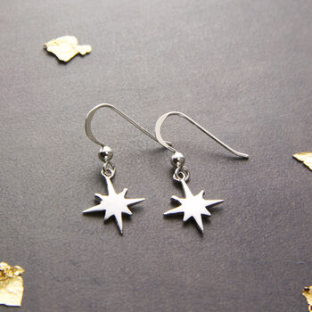 Sterling Silver North Star Drop Earrings, 2 of 8