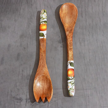 G Decor Wooden Salad Serving Spoons With Orange Print, 2 of 6