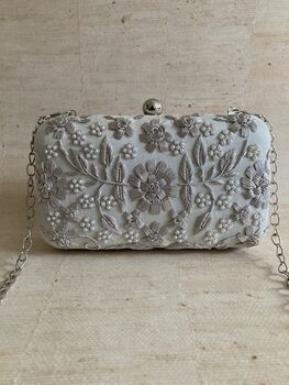 White Grey Handcrafted Rectangular Clutch Bag, 5 of 10