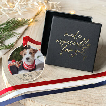 Dog Memorial Ornament Personalised Photo Christmas Bauble, 3 of 8