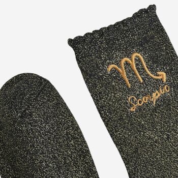 Women's Glitter Socks Black Gold Zodiac Scorpio, 4 of 5