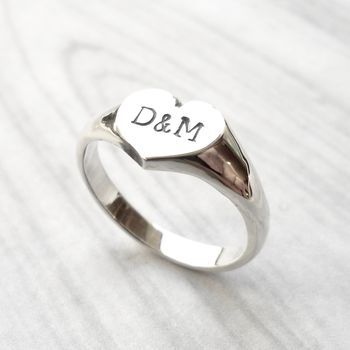 Personalised Heart Initial Silver Signet Ring, 2 of 4