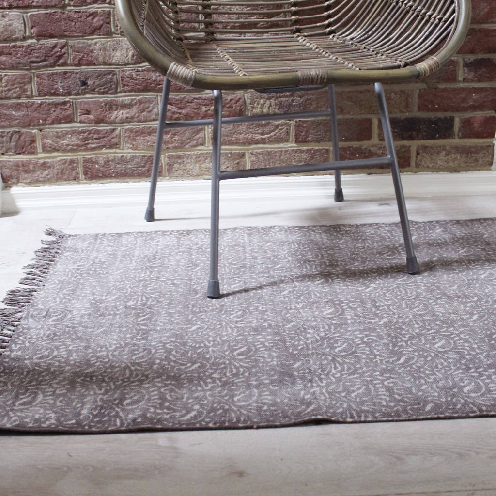 Print Patterned Cotton Fringe Rug By Lime Tree London