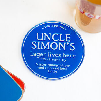 Personalised Blue Plaque Coaster For Uncle, 2 of 5