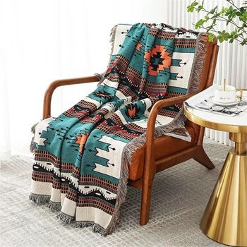Mexican Blanket Furniture Throw In Green, Orange And Cream, 5 of 8