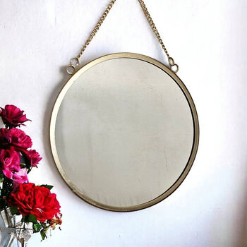 Round Gold Hanging Mirror With Chain, 4 of 4