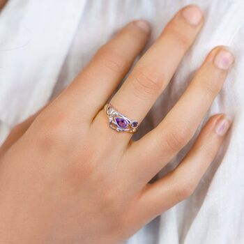 Silver Teardrop Amethyst And Iolite Ring, 2 of 8