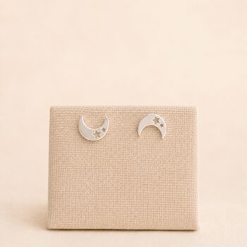 Sterling Silver Moon And Star Stud Earrings – 10mm X 7mm, 5 of 7