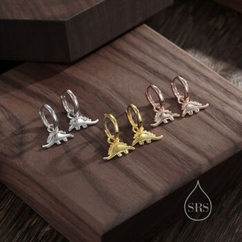 Sterling Silver Dinosaur Dangle Hoop Earrings, 5 of 12