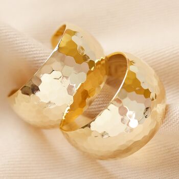 Wide Hammered Hoop Earrings In Gold Plating, 6 of 7