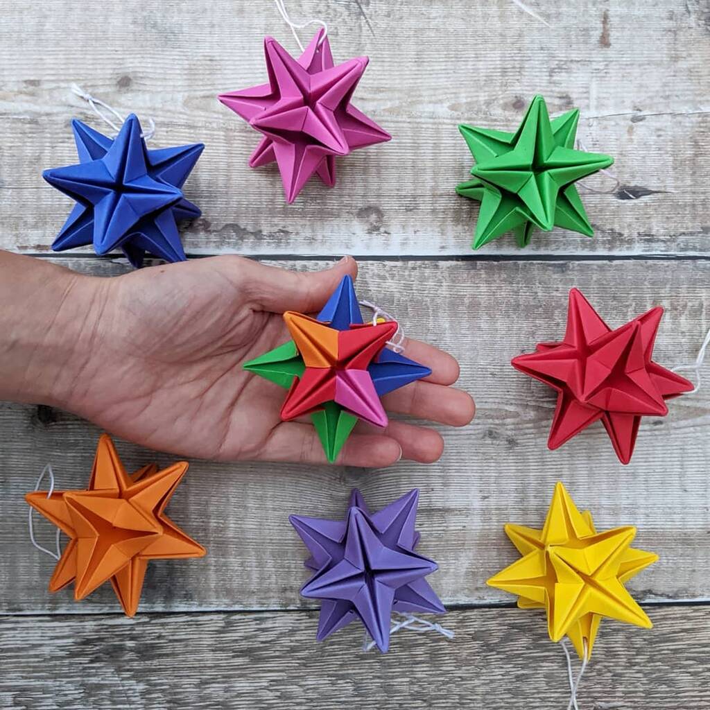 Colourful Origami Paper Star Bauble Decoration By Origami Blooms