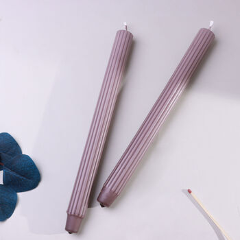 G Decor Velluto Prugna Profonda Set Of Two Extra Tall Deep Plum Dinner And Taper Candles With Ribbed Velvet Matte Finish, 2 of 3